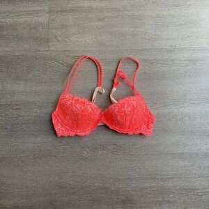Victoria's Secret Lightly Lined Lace Demi Bra Neon Red‎ Size 32B Sexy Tee 1379